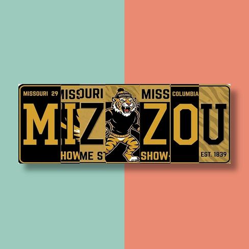 Missouri Tigers Miz Zou License Plate Sign - Metal Wall Art, 16x6 Inch Black Gold Aluminum, UV-Resistant, Ready to Hang - College Fan Cave, Dorm Room and Garage Decor in Kuwait