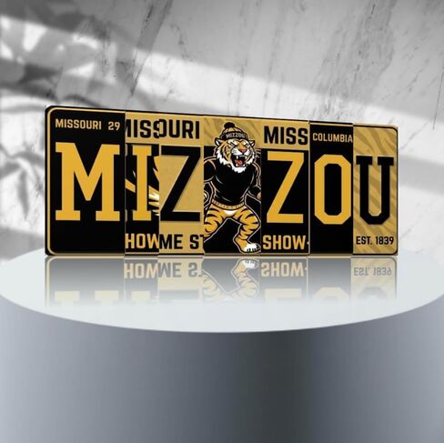 Missouri Tigers Miz Zou License Plate Sign - Metal Wall Art, 16x6 Inch Black Gold Aluminum, UV-Resistant, Ready to Hang - College Fan Cave, Dorm Room and Garage Decor in Kuwait