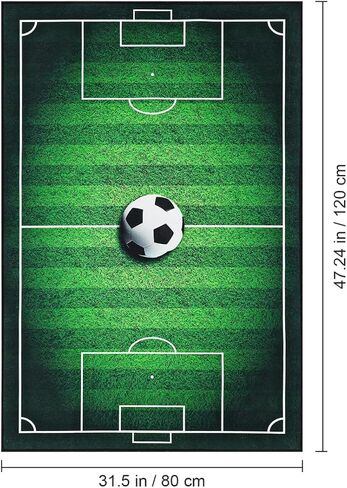 Soccer Room Decor, 47.24" X 31.5" Large Soccer Rug for Home Decor Boy Bedroom Field Area Carpet Non-Slip Sports Carpet Floor Mat for Living Room, Washable & Reusable Polyester in Kuwait