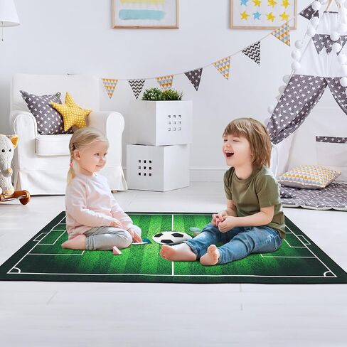 Soccer Room Decor, 47.24" X 31.5" Large Soccer Rug for Home Decor Boy Bedroom Field Area Carpet Non-Slip Sports Carpet Floor Mat for Living Room, Washable & Reusable Polyester in Kuwait