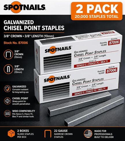 Spotnails 87006 دبابيس ذات نقاط إزميل مجلفنة 10 مم 3/8 بوصة مشابهة لـ SENCO C/FASCO 7C / BEA 71 الكمية: 10,000 دبوس - عبوتان in Saudi Arabia