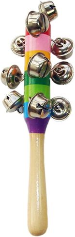 10 Bells Jingle Hand Bells, Wooden Bells Jingle Stick, Colorful Jingle Bell Stick, Interactive Handle Sleigh Bells for Music Class, Music Events, Party, 0.8x7.7in in Kuwait