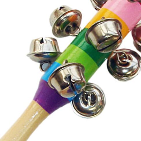 10 Bells Jingle Hand Bells, Wooden Bells Jingle Stick, Colorful Jingle Bell Stick, Interactive Handle Sleigh Bells for Music Class, Music Events, Party, 0.8x7.7in in Kuwait