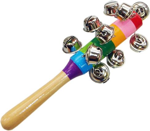 10 Bells Jingle Hand Bells, Wooden Bells Jingle Stick, Colorful Jingle Bell Stick, Interactive Handle Sleigh Bells for Music Class, Music Events, Party, 0.8x7.7in in Kuwait