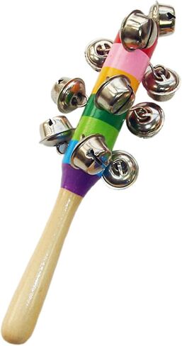 10 Bells Jingle Hand Bells, Wooden Bells Jingle Stick, Colorful Jingle Bell Stick, Interactive Handle Sleigh Bells for Music Class, Music Events, Party, 0.8x7.7in in Kuwait