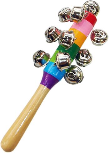 10 Bells Jingle Hand Bells, Wooden Bells Jingle Stick, Colorful Jingle Bell Stick, Interactive Handle Sleigh Bells for Music Class, Music Events, Party, 0.8x7.7in in Kuwait