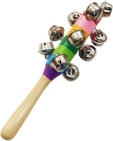 10 Bells Jingle Hand Bells, Wooden Bells Jingle Stick, Colorful Jingle Bell Stick, Interactive Handle Sleigh Bells for Music Class, Music Events, Party, 0.8x7.7in in Kuwait