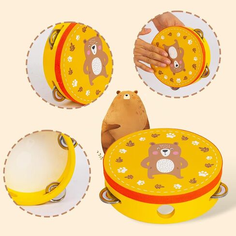 2 Pcs Tambourines Musical Instrument for Kids and Adults, 6 inch Wooden Hand Held Drum Bell Tamborine with Birch Metal Jingles Percussion Hand Tambourine Educational Gift for KTV, Party, Game in Kuwait
