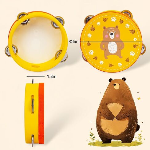2 Pcs Tambourines Musical Instrument for Kids and Adults, 6 inch Wooden Hand Held Drum Bell Tamborine with Birch Metal Jingles Percussion Hand Tambourine Educational Gift for KTV, Party, Game in Kuwait