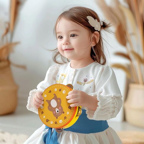 2 Pcs Tambourines Musical Instrument for Kids and Adults, 6 inch Wooden Hand Held Drum Bell Tamborine with Birch Metal Jingles Percussion Hand Tambourine Educational Gift for KTV, Party, Game in Kuwait