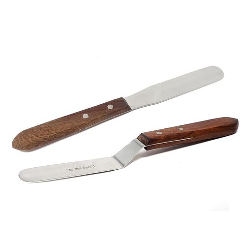 A2Z- Set of 2 Lab Spatulas Flat & Offset Blade - Stainless Steel Alignate Dental Mixing Plaster Spatula with Wooden Handle, Scoop Mixing Apothecary Supplies |For Pills, Medicine, Vitamins | 4 in Blade in Kuwait