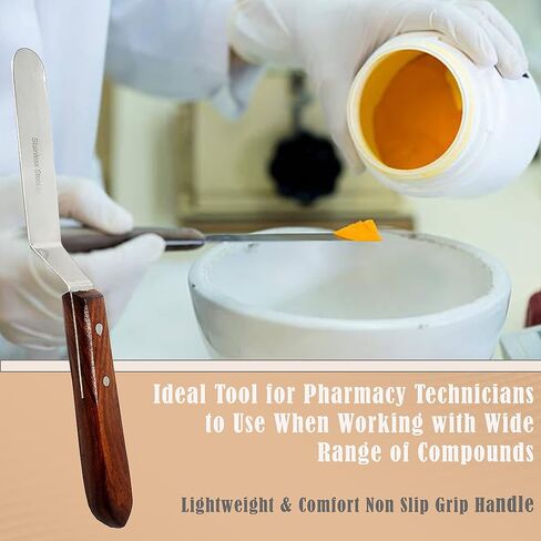 A2Z- Set of 2 Lab Spatulas Flat & Offset Blade - Stainless Steel Alignate Dental Mixing Plaster Spatula with Wooden Handle, Scoop Mixing Apothecary Supplies |For Pills, Medicine, Vitamins | 4 in Blade in Kuwait
