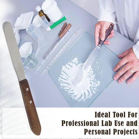 A2Z- Set of 2 Lab Spatulas Flat & Offset Blade - Stainless Steel Alignate Dental Mixing Plaster Spatula with Wooden Handle, Scoop Mixing Apothecary Supplies |For Pills, Medicine, Vitamins | 4 in Blade in Kuwait