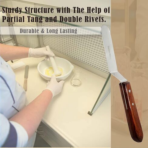 A2Z- Set of 2 Lab Spatulas Flat & Offset Blade - Stainless Steel Alignate Dental Mixing Plaster Spatula with Wooden Handle, Scoop Mixing Apothecary Supplies |For Pills, Medicine, Vitamins | 4 in Blade in Kuwait