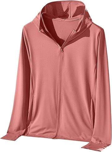 Sun Shirt Women Protection Lightweight Long Sleeve Hoodie Zip Up Hiking Jacket with Pockets for Outdoor Running Travel in Kuwait