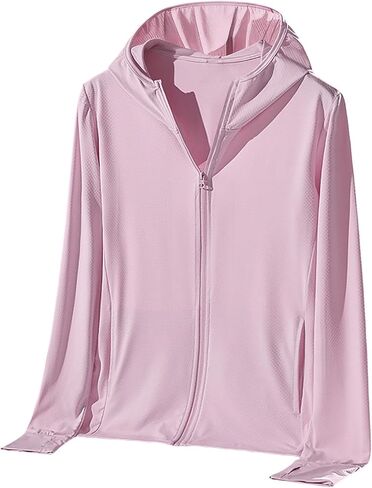 Sun Shirt Women Protection Lightweight Long Sleeve Hoodie Zip Up Hiking Jacket with Pockets for Outdoor Running Travel in Kuwait