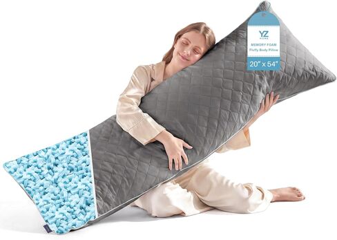 YZ HOME Long Body Pillow for Adults - Firm Body Pillow Insert with Shredded White Memory Foam, Adjustable Height, Soft Support for Side Sleeping, Pregnant Women, Washable (White, 20x54 Inch) in Saudi Arabia