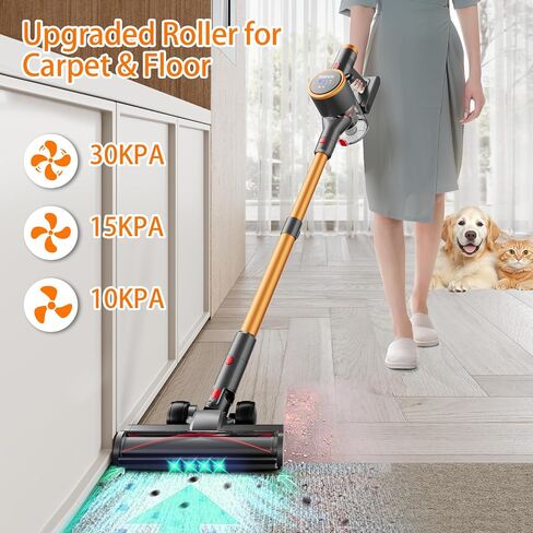 Cordless Vacuum Cleaner,450W/30000pa Self-standing Stick Vacuum Cleaners for Home,60Mins Stick Vacuum with LED Indicator,Multi-Accessory Lightweight Vacuum for Hard Floors Carpet/Carpet/Pet Hair in Kuwait