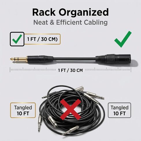 2 حزمة 1/4 بوصة TRS إلى XLR كابل ذكر (1 قدم)، متوازن 6.35 مم إلى XLR ذكر كابل تصحيح صوتي قصير لشاشات الاستوديو والخلاطات in Kuwait