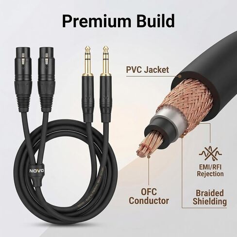 2 حزمة 1/4 بوصة TRS إلى XLR كابل ذكر (1 قدم)، متوازن 6.35 مم إلى XLR ذكر كابل تصحيح صوتي قصير لشاشات الاستوديو والخلاطات in Kuwait
