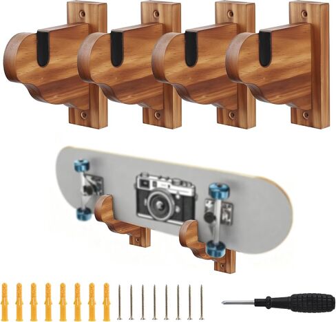 1/2 Pair Wooden Skateboard Wall Mount, Space-Saving Horizontal Skateboard Rack Wall Hanger, Skateboard Deck Wall Mount for Wall Display, Storage & Home Decoration in Kuwait