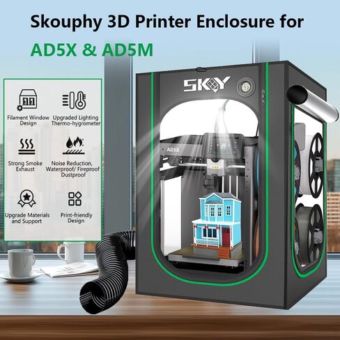 حاوية طابعة SKOUPHY ثلاثية الأبعاد مع مجموعة عادم دخان وإضاءة LED لطابعات FLASHFORGE AD5X / AD5M ثلاثية الأبعاد، إطار حديدي، خيمة مقاومة للغبار، غطاء واقٍ بدرجة حرارة ثابتة in Kuwait