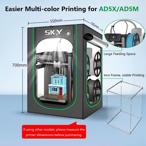 حاوية طابعة SKOUPHY ثلاثية الأبعاد مع مجموعة عادم دخان وإضاءة LED لطابعات FLASHFORGE AD5X / AD5M ثلاثية الأبعاد، إطار حديدي، خيمة مقاومة للغبار، غطاء واقٍ بدرجة حرارة ثابتة in Kuwait