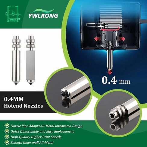 2 حزمة فوهة 0.4 مم لـ Anycubic Kobra X استبدال فوهة Hotend المصنوعة من الفولاذ الصلب المتكامل لـ Anycubic Kobra X Combo أجزاء ملحقات رأس الطباعة عالية السرعة والتدفق العالي in Kuwait