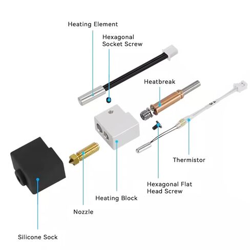 Kobra 3/Kobra 3 V2 Hotend with 0.4mm Brass Nozzle,Heater Cartridge Thermistor and Silicone Sock,Support High Temperature Extruder Hot End Compatible with ANYCUBIC Kobra 3/Kobra 3 V2 Combo 3D Printers in Kuwait