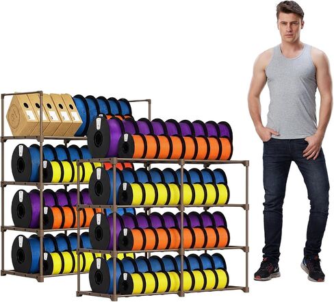 8-Tier 2-Column Modular 3D Printer Filament Storage Rack, Metal Filament Spool Holder & Organizer, Holds 96 Spools(1kg), Filament Storage Shelf for Home Office Workshop, Tool-Free Assembly(Brown) in Kuwait