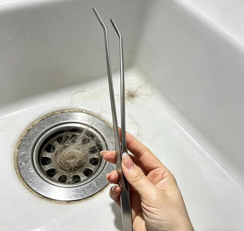 Stainless Steel Drain Hair Catcher Tweezers, Long Angled Debris Remover Tool for Bathroom Sink, Shower, Bathtub, Kitchen, Floor Drain Clog Cleaning (1, silver) in Kuwait