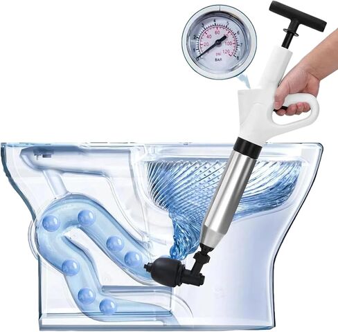 High Pressure Air Drain Blaster, Drain Plunger Equipped with 360° Rotating Elbow/Base High-Pressure Air Plunger Kit for Unclogging Toilets/Sinks/Bathtubs/Floor Drains in Kuwait