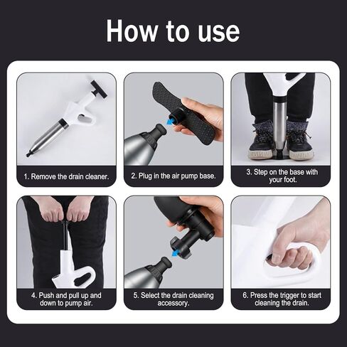 High Pressure Air Drain Blaster, Drain Plunger Equipped with 360° Rotating Elbow/Base High-Pressure Air Plunger Kit for Unclogging Toilets/Sinks/Bathtubs/Floor Drains in Kuwait