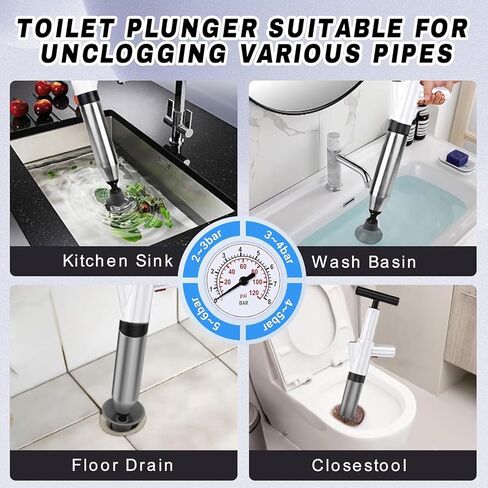 High Pressure Air Drain Blaster, Drain Plunger Equipped with 360° Rotating Elbow/Base High-Pressure Air Plunger Kit for Unclogging Toilets/Sinks/Bathtubs/Floor Drains in Kuwait