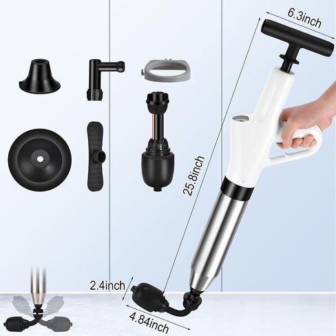 High Pressure Air Drain Blaster, Drain Plunger Equipped with 360° Rotating Elbow/Base High-Pressure Air Plunger Kit for Unclogging Toilets/Sinks/Bathtubs/Floor Drains in Kuwait