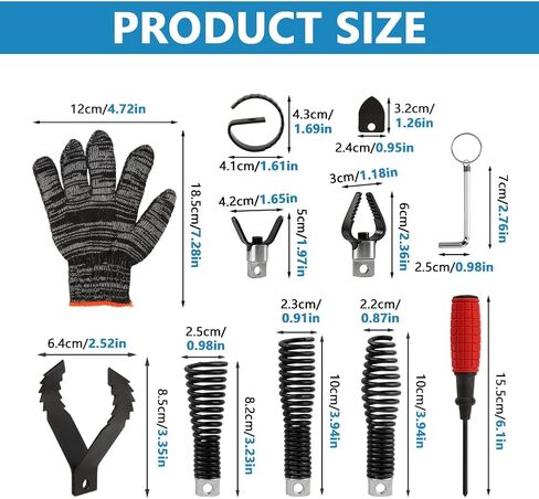 8-Piece Drain-Snake Drill Attachments for 1-4" Pipes, Cutter and Auger Set Compatible with 50FT-100FT Electric Drain-Snake Cable, Fits 5/16 to 3/4 inch Drains Snakes Cable in Kuwait
