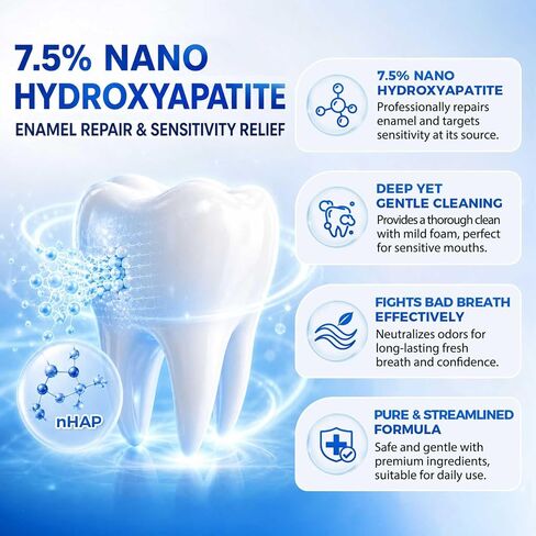 Nano Hydroxyapatite Toothpaste - 2 Pack, Nano Hydroxyapatite Whitening Toothpaste for Enamel Repair, Fluoride-Freem Whitening Nano Toothpaste for Sensitive Teeth, Natural and Safe, Natural Mint-8.46Oz in Kuwait