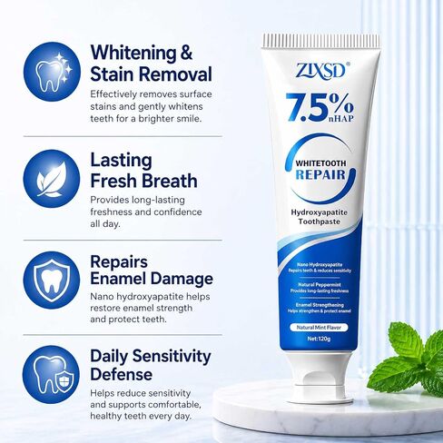 Nano Hydroxyapatite Toothpaste - 2 Pack, Nano Hydroxyapatite Whitening Toothpaste for Enamel Repair, Fluoride-Freem Whitening Nano Toothpaste for Sensitive Teeth, Natural and Safe, Natural Mint-8.46Oz in Kuwait
