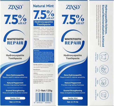 Nano Hydroxyapatite Toothpaste - 2 Pack, Nano Hydroxyapatite Whitening Toothpaste for Enamel Repair, Fluoride-Freem Whitening Nano Toothpaste for Sensitive Teeth, Natural and Safe, Natural Mint-8.46Oz in Kuwait