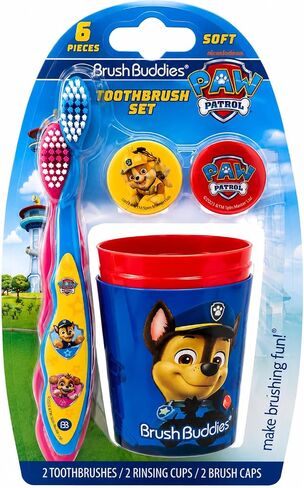 Brush Buddies Paw Patrol Manual Toothbrush and Cup Set for Kids Ages 2+ – Soft Bristles, Easy-Grip Handle, Fun Character Design, Toddler Oral Care Set for Boys and Girls in Kuwait