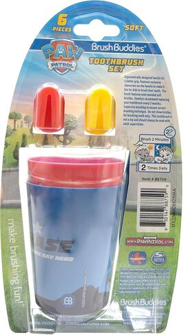 Brush Buddies Paw Patrol Manual Toothbrush and Cup Set for Kids Ages 2+ – Soft Bristles, Easy-Grip Handle, Fun Character Design, Toddler Oral Care Set for Boys and Girls in Kuwait
