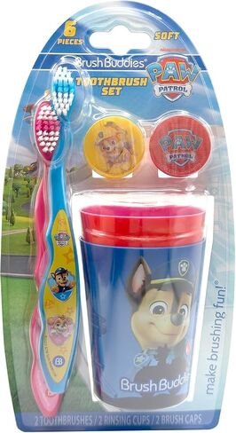 Brush Buddies Paw Patrol Manual Toothbrush and Cup Set for Kids Ages 2+ – Soft Bristles, Easy-Grip Handle, Fun Character Design, Toddler Oral Care Set for Boys and Girls in Kuwait