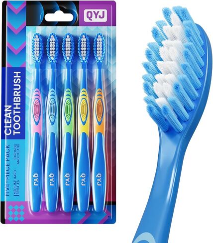 Medium Bristle Toothbrush for Adults, Manual Whitening Brush with Spiral Bristles Removes Smoke, Tea & Coffee Stains – Deep Plaque Clean, Rounded Tips for Gum Safety，5 Pack in Kuwait