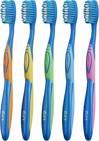 Medium Bristle Toothbrush for Adults, Manual Whitening Brush with Spiral Bristles Removes Smoke, Tea & Coffee Stains – Deep Plaque Clean, Rounded Tips for Gum Safety，5 Pack in Kuwait