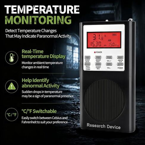 Spirit Communication Box for Ghost Hunting, Paranormal Investigation Device with Adjustable Am/Fm Forward & Reverse Sweep, Temperature Sensor, Backlit Display in Kuwait