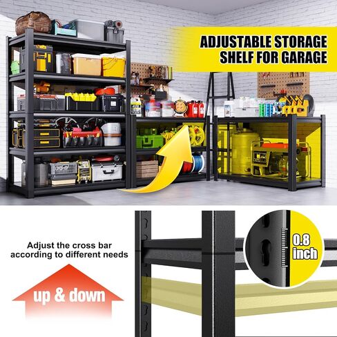 Set of 4 All Metal Garage Shelving - 2050 lbs 5 Tier Storage Shelves, Adjustable Heavy Duty Metal Shelving Unit and Storage Large Rack, Utility Steel Shelf for Warehouse Industrial Pantry 71"x46"x20" in Kuwait