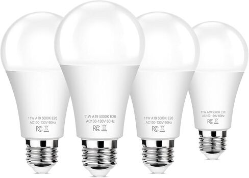 مصابيح إضاءة LED من Brightever 4 عبوات من الغسق إلى الفجر، A19 11W (ما يعادل 100 واط)، E26 تشغيل/إيقاف تلقائي أساسي، 1200LM، ضوء نهاري أبيض 5000K أضواء استشعار ذكية، في الهواء الطلق للشرفة، المرآب، ساحة الفناء، الحديقة in Kuwait