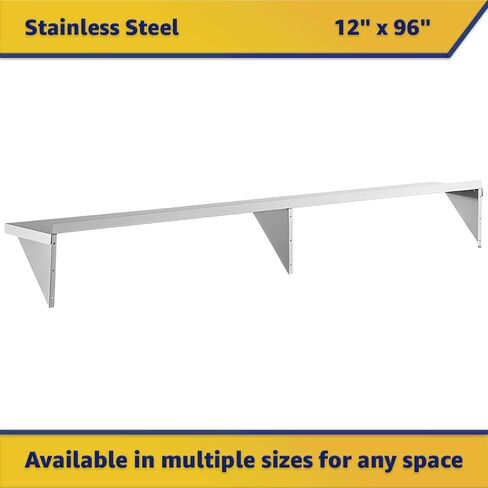 12" x 96" Stainless Steel Wall Mounted Shelf - 365 lb, Heavy Duty, Commercial Storage Rack, NSF in Kuwait