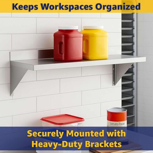 12" x 96" Stainless Steel Wall Mounted Shelf - 365 lb, Heavy Duty, Commercial Storage Rack, NSF in Kuwait