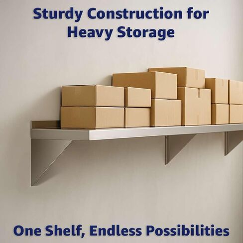 12" x 96" Stainless Steel Wall Mounted Shelf - 365 lb, Heavy Duty, Commercial Storage Rack, NSF in Kuwait